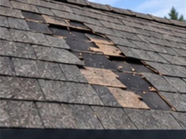 Roof with missing and damaged shingles